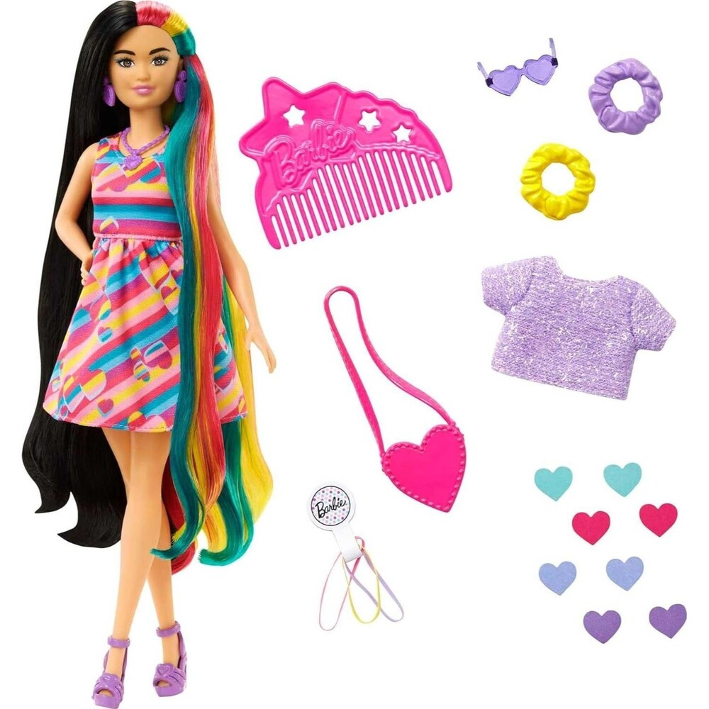 Barbie Totally Hair Doll Heart-Themed 8.5-in Fantasy Hair 15 Styling Open Box